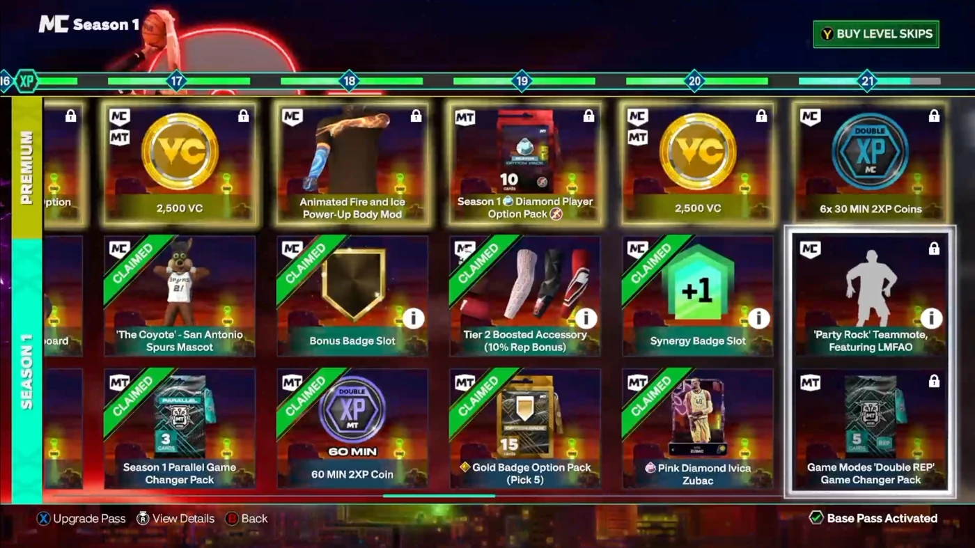 Historical Season 1 Level 20 rewards for Xbox Built Account 297993527